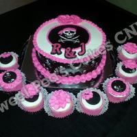 Bachlorette Pirate Themed Cake & Cupcakes *Pirate Themed cake & cupcakes for a bachlorette party.Hot pink, black & white