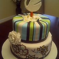 Stork Baby Shower fondant flower, hand-painted flowers on bottom tier. i saw the technique on a cake show and had been dying to use it :). design matched...