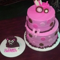 Pink Tractor And Teddy Bear Smash Cake Cake and icing were TOTALLY sugar free. Inside was chocolate and almond (tinted pink) tye-dyed.