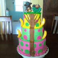 Monkey Tree Mom sent me a scetch of what she wanted, a tiered cake with different colors, and fondant circles to match and a tree on the front with...