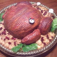 Roasted Turkey This is a hand-carved white almond sour cream cake. Textured buttercream.