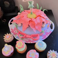 Tinkerbell Tinkerbell is made from fondant and i made the wings from sugar. bow and flowers and butterfly are fondant! TFL