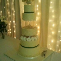 My First Wedding Cake, All Buttercream Celtic Theme All buttercream, 6", 8", 10", 12", and 14" dummy. First wedding cake, first gumpaste flowers, first run with...