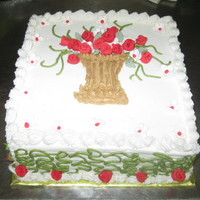 Red/green Square Cake RED FONDANT FLOWERS, BUTTERCREAM CAKE