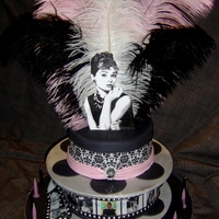 Audrey Hepburn 21St Birthday Cake Two tier cake, edible image film reel photos.