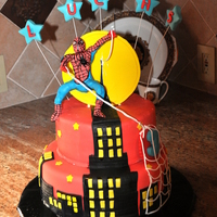 Spiderman Cake Spiderman Cake made for 3 year old, all edible except for wires on stars.