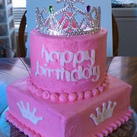 Princess First Birthday Cake Butter Pecan cake with Buttercream Frosting. Happy Birthday words and white crowns are fondant cutter with Cricut Cake.