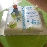 Baby Boy Angel Cake This is actually a Baptism cake for my dear friends baby boy. The angel is gum paste. I loved making this cake :)