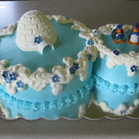 Penguin/igloo Wedding Shower Cake Decorated with buttercream and fondant accents