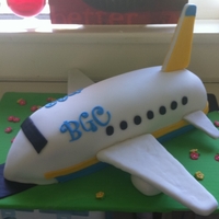 Airplane Carved like an airplane, all accents are fondant. Fondant covered cake board. The wings are cardboard wrapped in fondant. It was a donation...