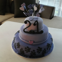 Paw Print Purple 21St Cake Vanilla cake with vanilla buttercream & caramel, banana cake with lemon buttercream, vanilla cake with grape buttercream