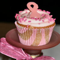 Save The Tata's Event Made these pink velvet cupcakes with a pink candy melt ribbon for a Breast Cancer event