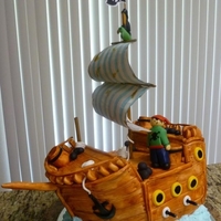 Pirate Ship Cake Fondant covered cake. The sails are scrapbooking paper that looks like fabric.