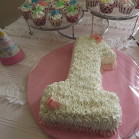 First Birthday Cake Number One cake. I used MacMoms chocolate recipe. Also made cupcakes with butterflies.