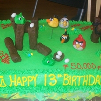 Angry Birds Choc. cake with cream cheese and raspberry filling...yum. Butter cream, fondant birds and decorations :) The red and white angry birds are...