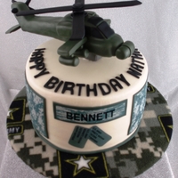 Army Apache Helicopter Army Apache Helicopter made of rice cereal treats. Edible images on the side of the cake.
