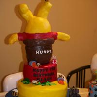 Winnie The Pooh Winnie the Pooh cake for a cousin, inspired by another one I found on the site. Bottom 2 layers are covered in fondant, with fondant/...