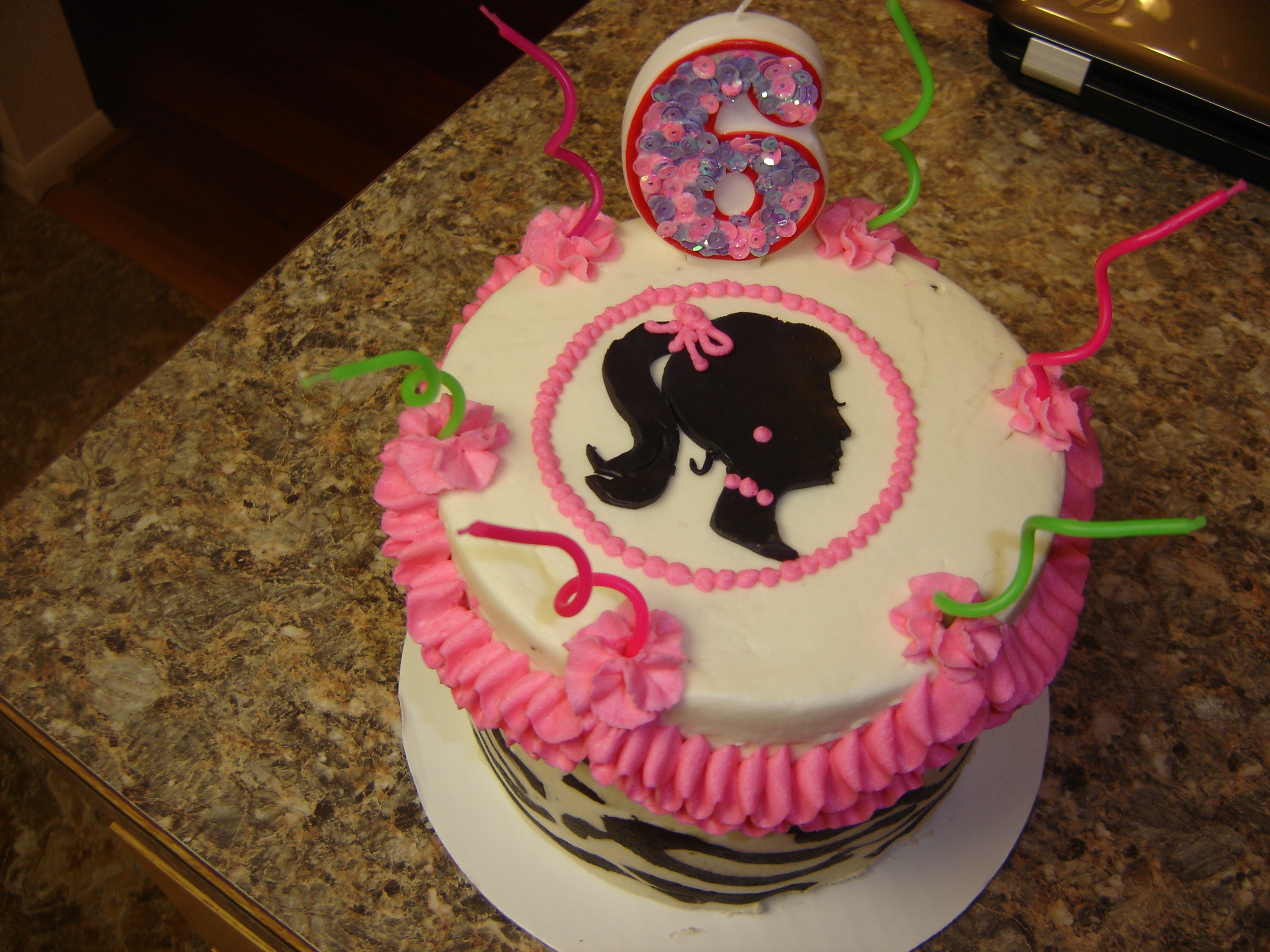 Barbie Birthday all buttercream cake with modeling chocolate silhouette