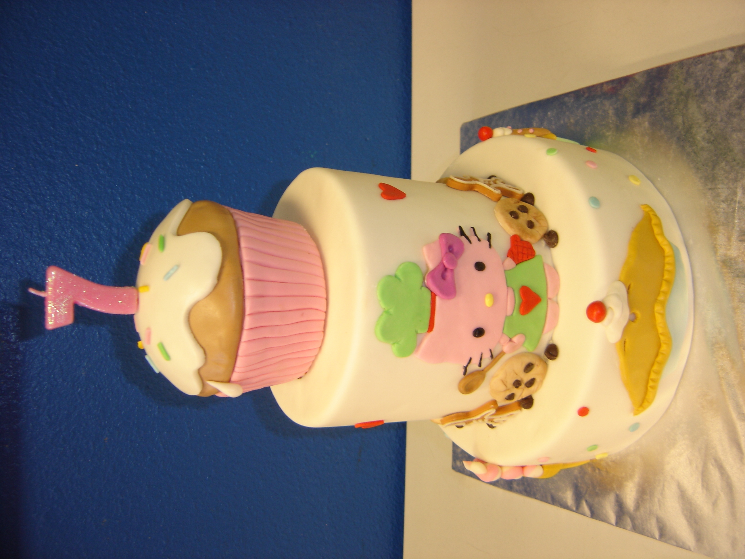 Children Birthday Cake Baking themed Hello kitty birthday cake. All cake and fondant except the seven on top1