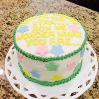 Gender Reveal Cake Buttercream with fondant cutouts and lettering. Inside the layers are tinted the *** of the child. In this case, it was blue for a boy!