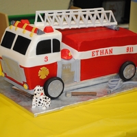 Fire Truck Cake Made this for my son's 3rd birthday. Made it out of a 9x13 and three 6" squares. Carved and stacked to make this shape. Iced in...