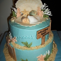 Beach Baby Shower i made this for a friend of mine. In all honesty i think this is my favorite cake i have ever made! top tier is chocolate cake with peanut...