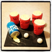 Beer Pong Game SOLO CUPS AND BEER CAN IS RKT WITH CUPCAKES AND COVERED IN FONDANT