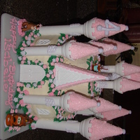 Princess Castle 12 in chocolate, 8 in strawberry lemonade cake, iced in buttercream.