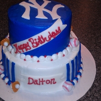 Yankees Birthday Cakes This is a Yankees Birthday cake. All Buttercream except for the yankees logo on top and the baseballs/mitts
