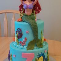 Little Mermaid Cake This is a 2 tier...4" and 6 " cake. Iced in blue buttercream and decorated with sea life I made from mmf. The lobster and...