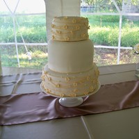 Simple Elegance White almond sour cream cake with an almond filling and buttercream. covered in MMF. next time I attempt the strings on a cake like this I...