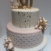 Golden Anniversary Gumpaste flowers & bows, assorted pearls and Marvelous Mold Onlay