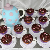 Teapot And Cup-Cakes the teapot is covered with fondant and the teacups are cupcakes on paper doillies with fondant handles. I used toothpicks to hold the...