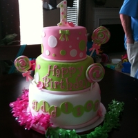 1St Birthday! This was a lollipop theme party. My first 3-tier cake! Also made a smash cake for the birthday girl.