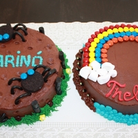 Childrens's Birthday Cakes Chocolate cakes, decorated with buttercream and candy