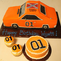 General Lee 1St Birthday Carved from a 1/4 sheet cake (two sheets plus 8" square total). gumpaste-topped cupcakes and smash cake accompanied.