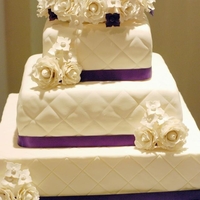 Rose And Hydrangea Cake Square quilted cake with roses and hydrangeas.