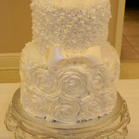 Bridal Shower Rose Cake With Bow Bridal Shower Cake for my sis-in-law. All buttercream on a vanilla butternut cake. Gumpaste bow. Used pearl sheen from airbrush machine to...