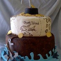 Pirates Cake made for a pirate birthday party. The bottom tier is the ship going down and the top tier is the pirate loot and the topper is the...