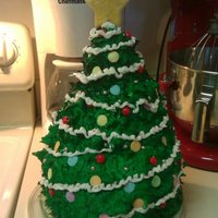 Christmas Cake A new recipre for me: Butter Cake. Four layers with vanilla buttercream frosting in between. Top of tree is RKT. Buttercream is spakled and...