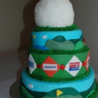 Golf Tournament Cake Cake I made for a charity Golf Tournament. All layers have buttercream icing and filling. Top tier/ golf ball is chocolate cake, 2nd tier...