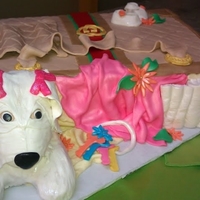 Baby Shower Cake Full sheet cake made into a baby bag. RC doggie and fondant details.