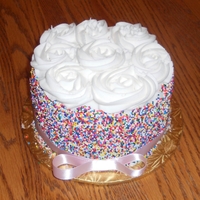 Sprinkle Cake Wanted to try a sprinkle cake, figured my step-daughter wouldn't care if it was perfect. Fun to do but very messy, sprinkles all over...