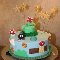 Super Mario Brothers! Iced in SMBC and most of the details are made of fondant. This cake certainly brought back lots of fond childhood memories! ;-)