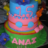 Luau Cake was made for a 15th. B'day. Bottom was chocolate/oreo cookie. Middle was Vanilla/pinapple filling. Top layer was strawberry/...