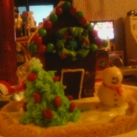 Christmas Wonderland Cupcakes Gingerbread cake cut into 2in squares and the roof into triangles. The Christmas tree was baked in pointy paper cups and mint truffle...