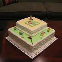 Baby Shower Baby shower cake for my grand-daughter's 1st grade teacher. Butter cream icing with fondant/gumpaste figures.