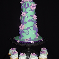 Tinkerbell Birthday Cake And Cupcakes This is a mini three tier Tinkerbell Birthday cake with matching cupcakes.