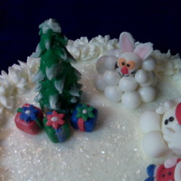 Christmas Tree & Frosty 10' all BC - fondant candy canes and figures - buttercream filling & chocolate cake