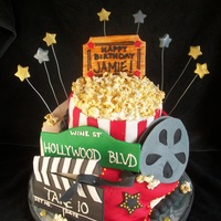 Moviestar Cake For 13 yr old birthday, Hollywood theme, all in fondant, didnt have mini marshmallows on hand to use for popcorn so I had to use bagged but...